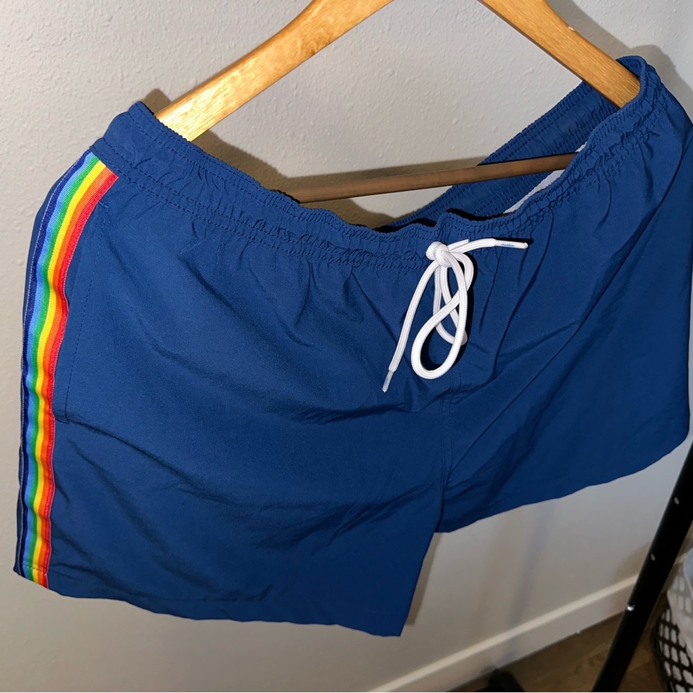 Chubbies “The Sherberts” Navy Blue w/ Rainbow stripe sides Swimsuit Size XL